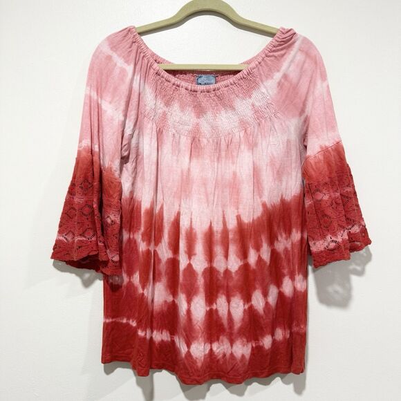 Studio West Boho Peasant Orange Pink Tie-dye Bell Sleeves Too Women - Picture 1 of 5
